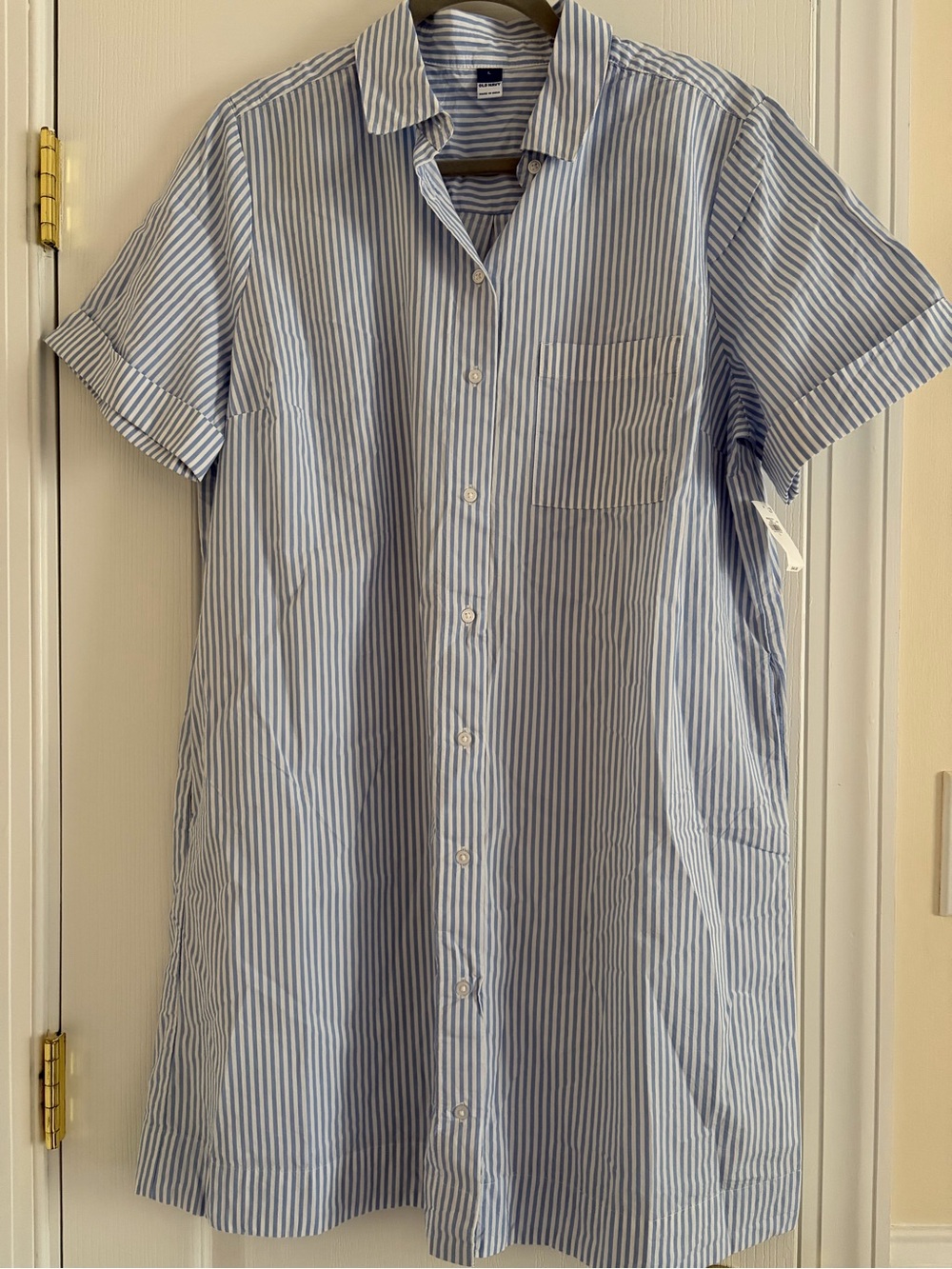 Women’s Blue & White Stripe Short-Sleeve Shirtdress NEW